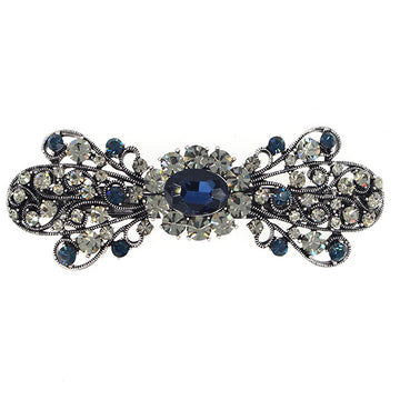 Vintage Filigree Bow Hair Barrette w/ Rhinestones